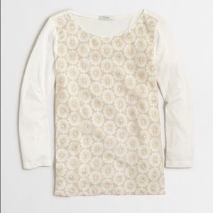 J. Crew Gold Lace Overlay Top